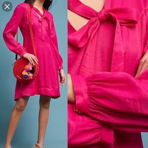 Anthropologie Pink Tie Neck Dress Never Worn